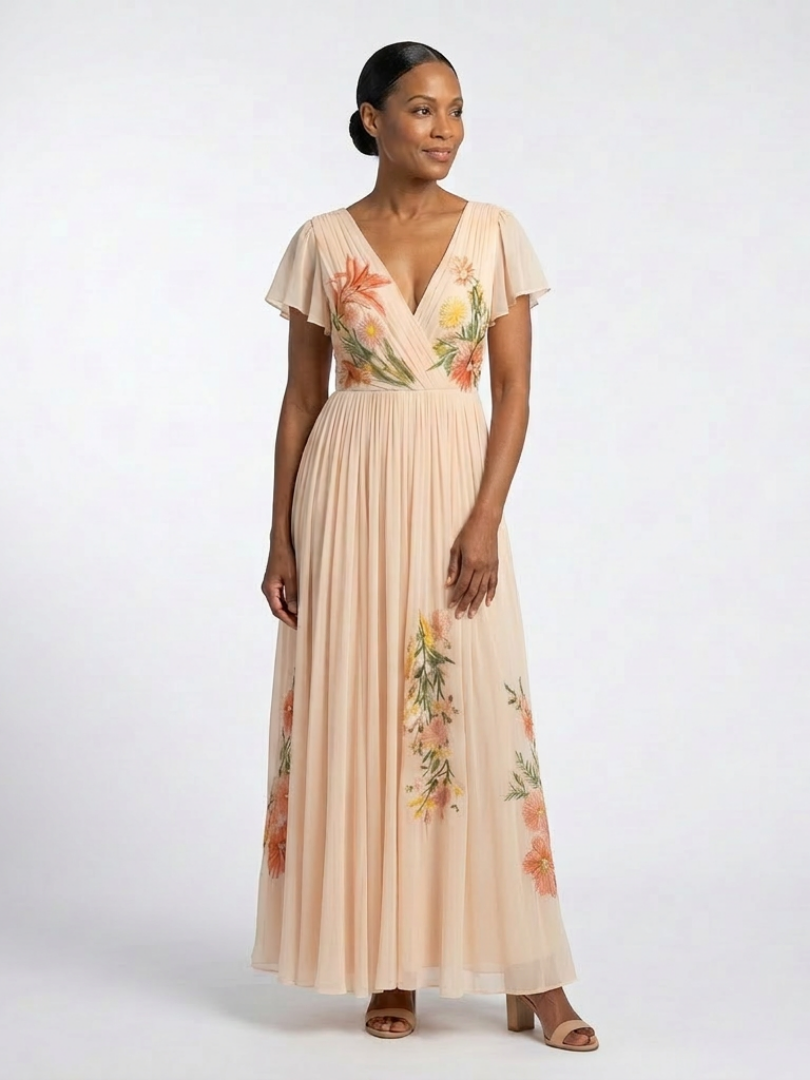 Calista | Short-Sleeve V-Neck Maxi Dress