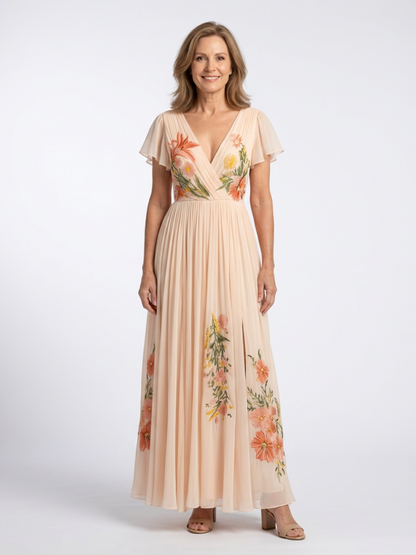Calista | Short-Sleeve V-Neck Maxi Dress - women's dress