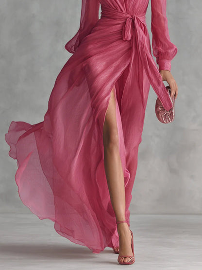 Juliette | Elegant Chiffon V-Neck Long Dress