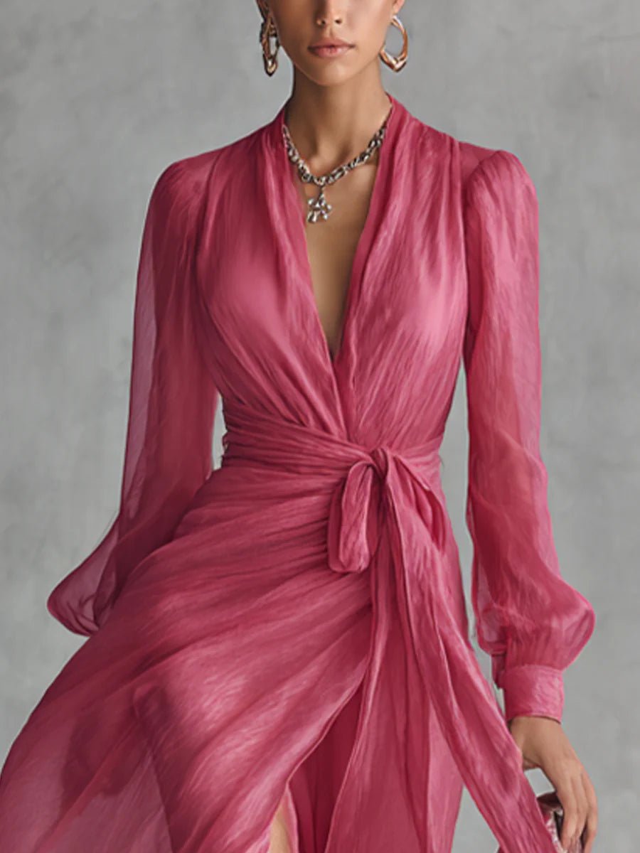 Juliette | Elegant Chiffon V-Neck Long Dress