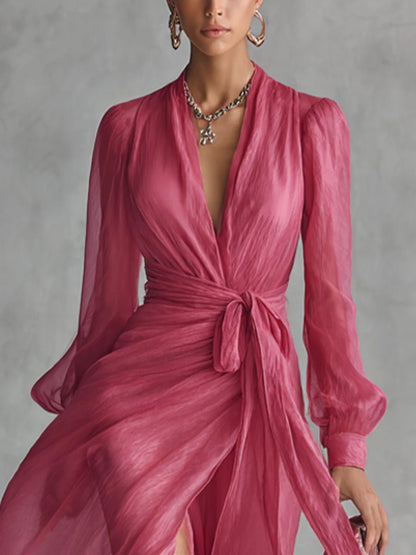 Juliette | Elegant Chiffon V-Neck Long Dress