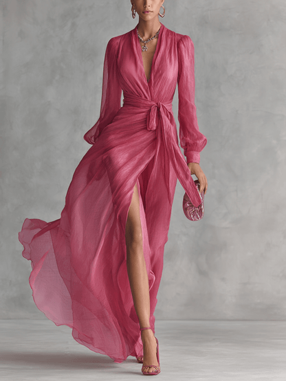 Juliette | Elegant Chiffon V-Neck Long Dress