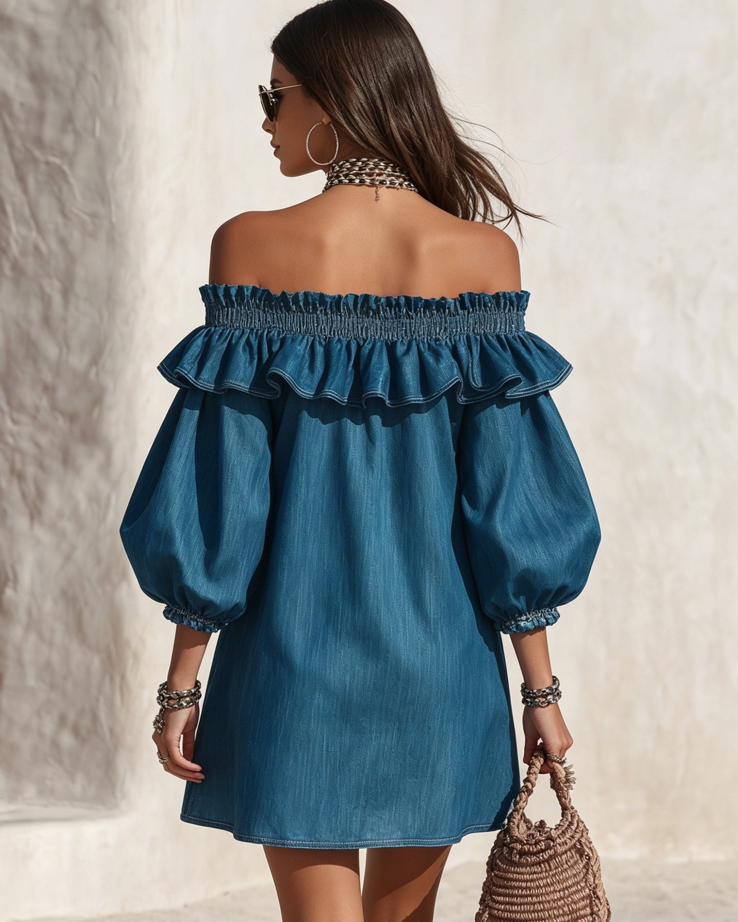 Estelle | One-Shoulder Ruffle Denim Mini Dress