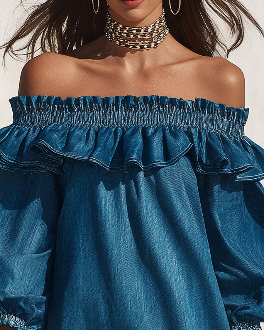 Estelle | One-Shoulder Ruffle Denim Mini Dress