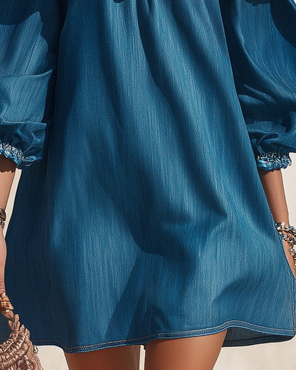 Estelle | One-Shoulder Ruffle Denim Mini Dress