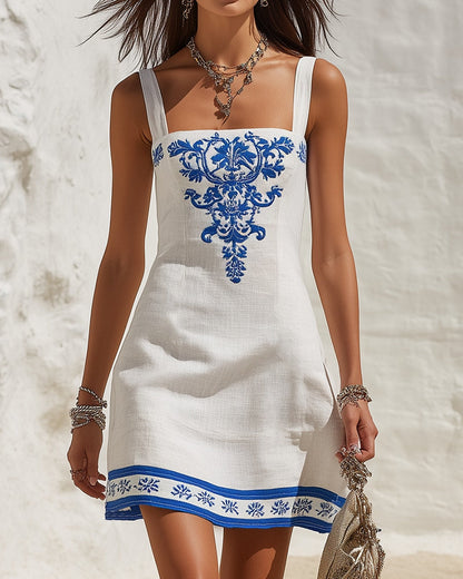 Estelle | Embroidered Square-Neck Mini Dress