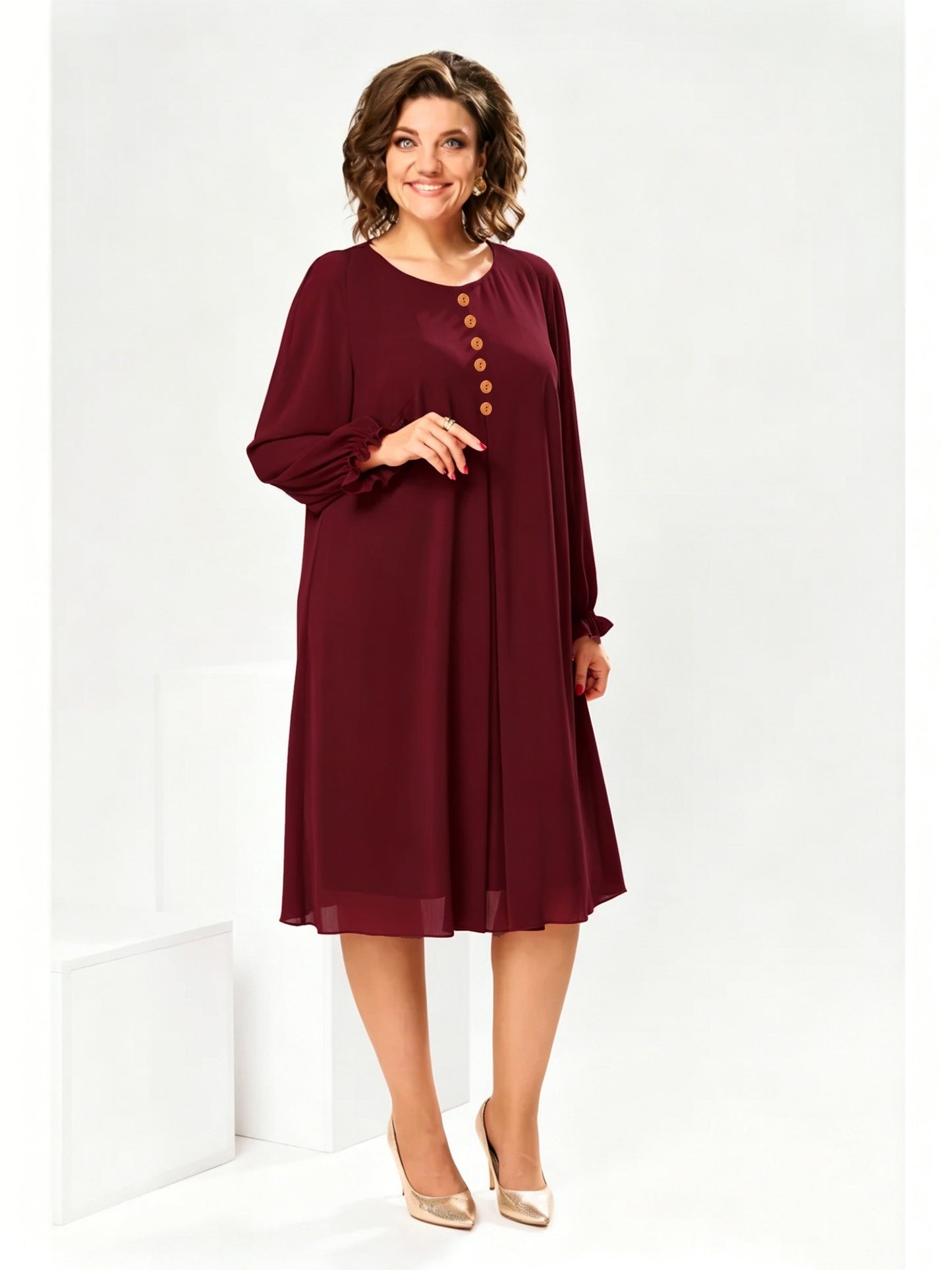 Gabrielle | Wine Red Chiffon Midi Dress