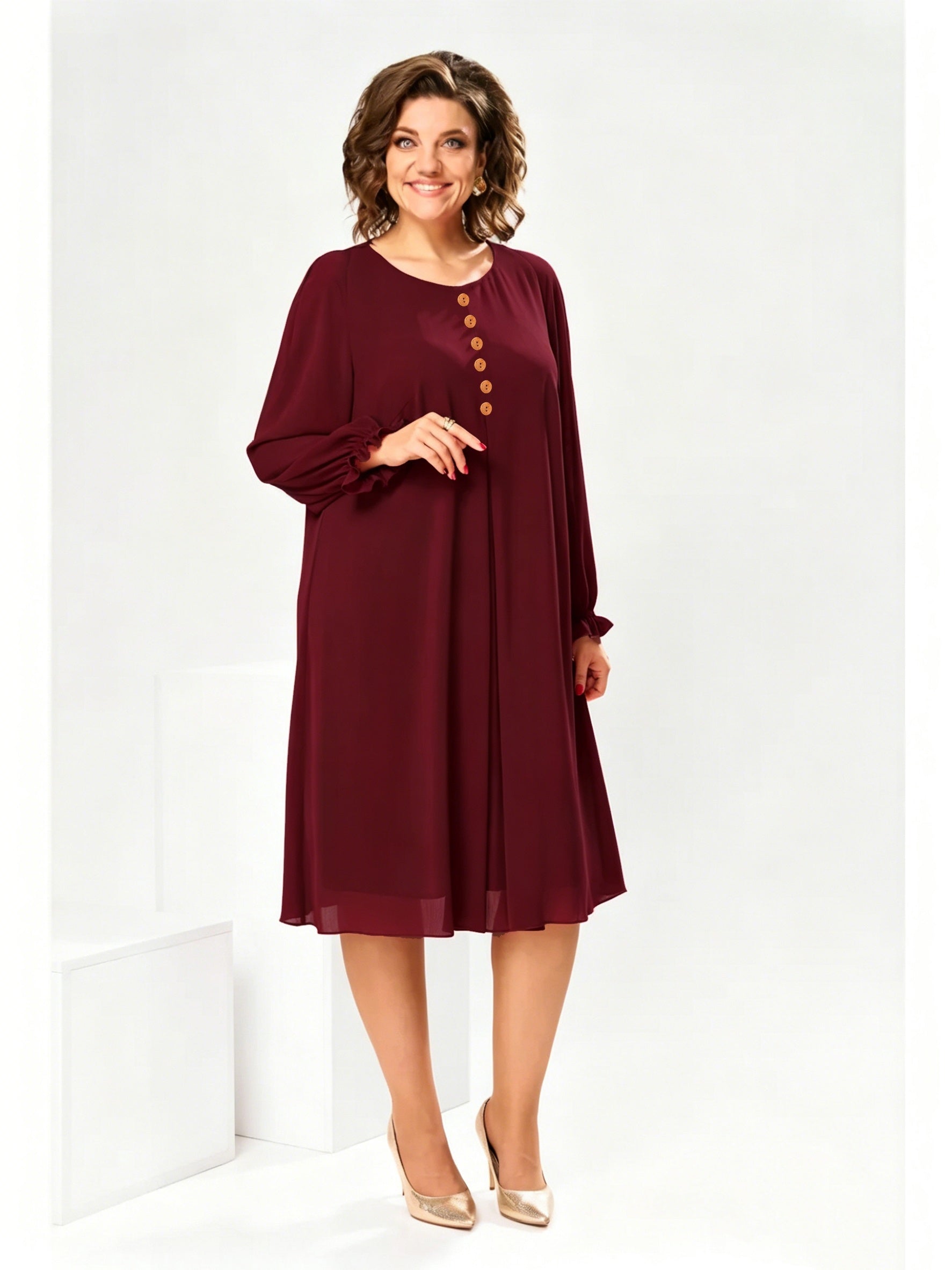 Gabrielle | Wine Red Chiffon Midi Dress