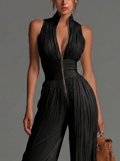 Beatrix | V | Neck Wide | Leg Chiffon Jumpsuit
