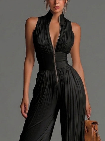 Beatrix | V | Neck Wide | Leg Chiffon Jumpsuit