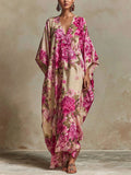 Élise | Floral Art Resort V-Neck Batwing Sleeve Kaftan Maxi Dress