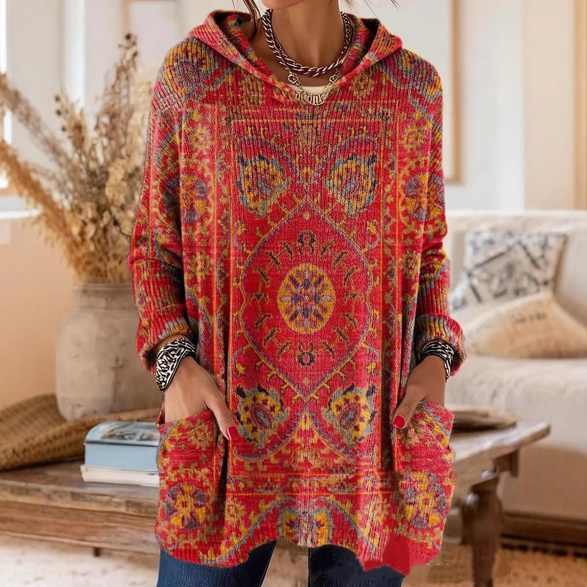 Alice | Retro Ethnic Print Hooded Tunic