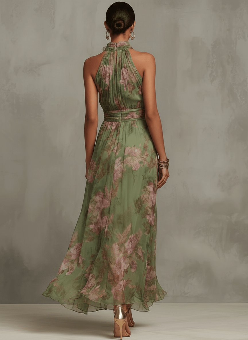 Adèle | Floral Chiffon Halter Maxi Dress