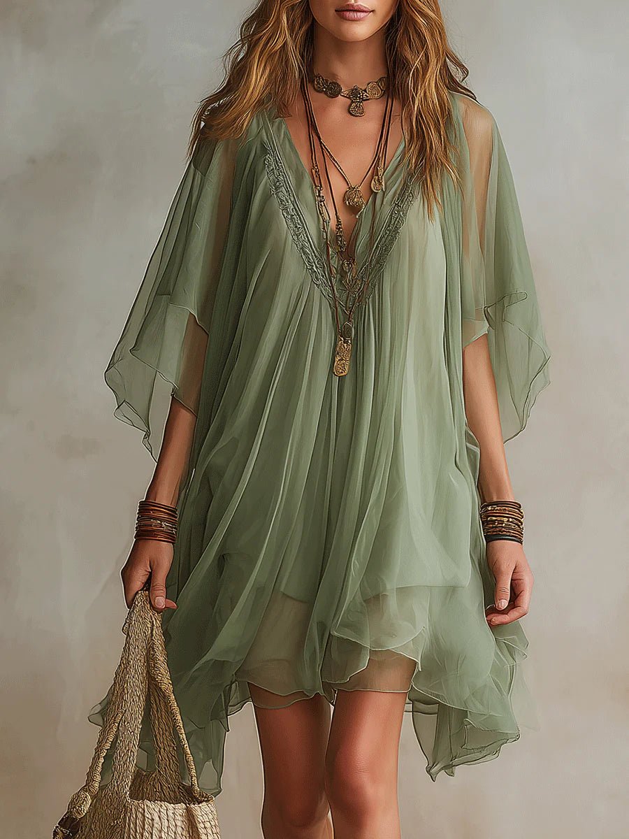 Lucille | Chiffon V-Neck Layered Flowing Mini Dress