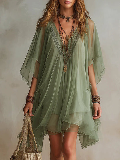Lucille | Chiffon V-Neck Layered Flowing Mini Dress
