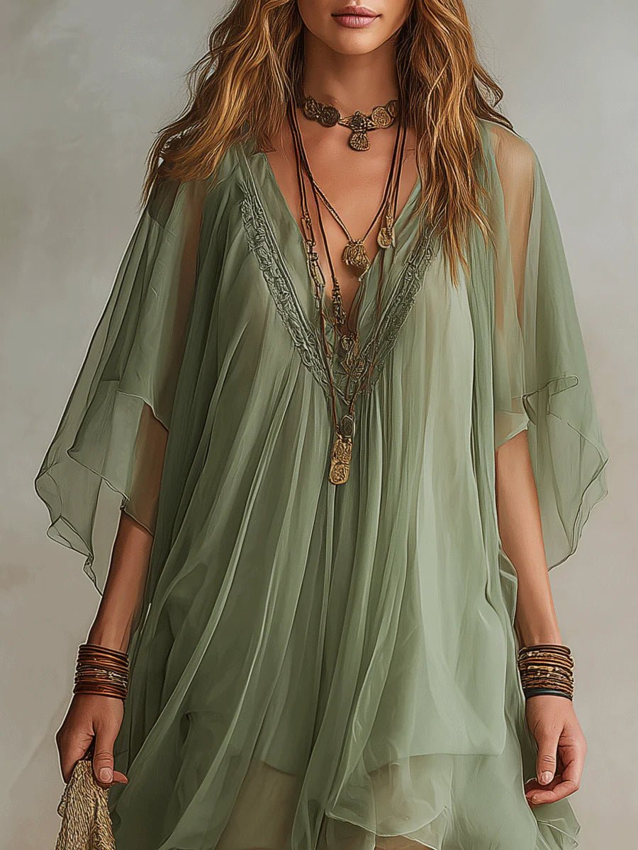 Lucille | Chiffon V-Neck Layered Flowing Mini Dress