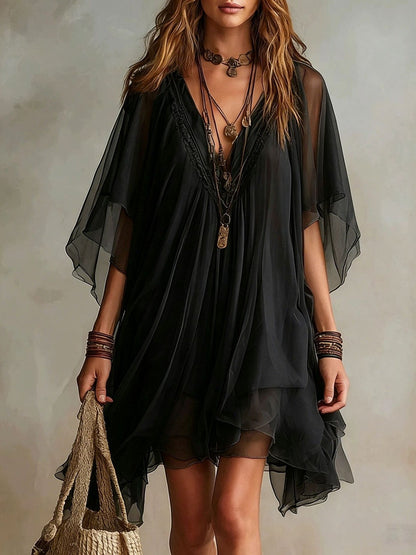 Lucille | Chiffon V-Neck Layered Flowing Mini Dress