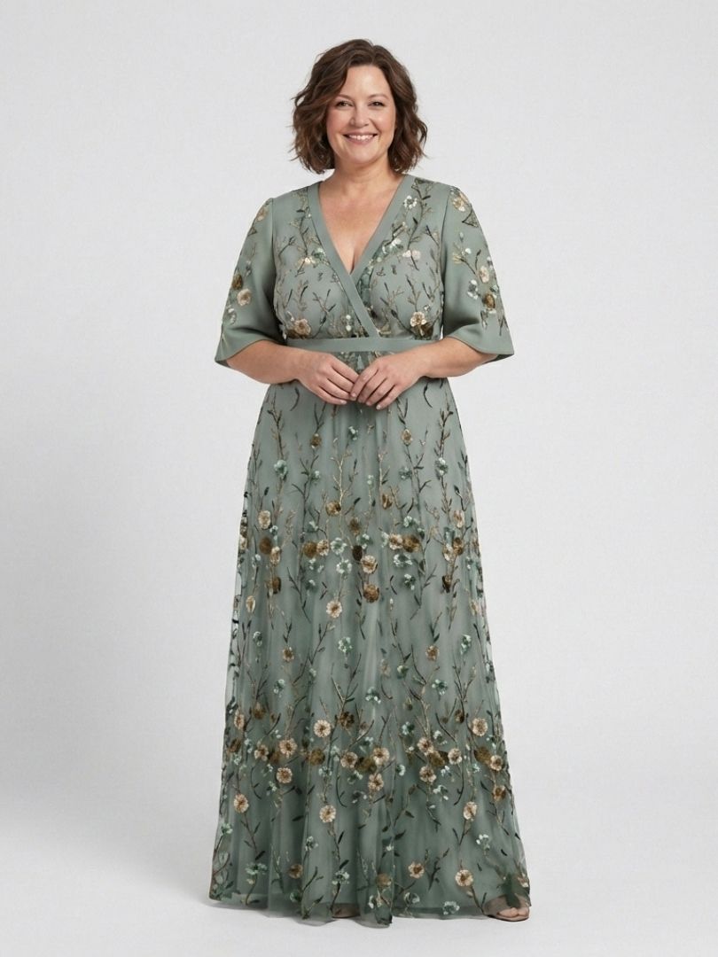 Evadne | Floral Short-Sleeve V-Neck Maxi Dress