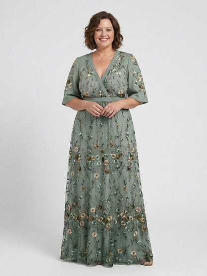 Evadne | Floral Short-Sleeve V-Neck Maxi Dress