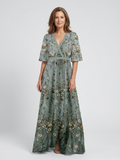 Evadne | Floral Short-Sleeve V-Neck Maxi Dress