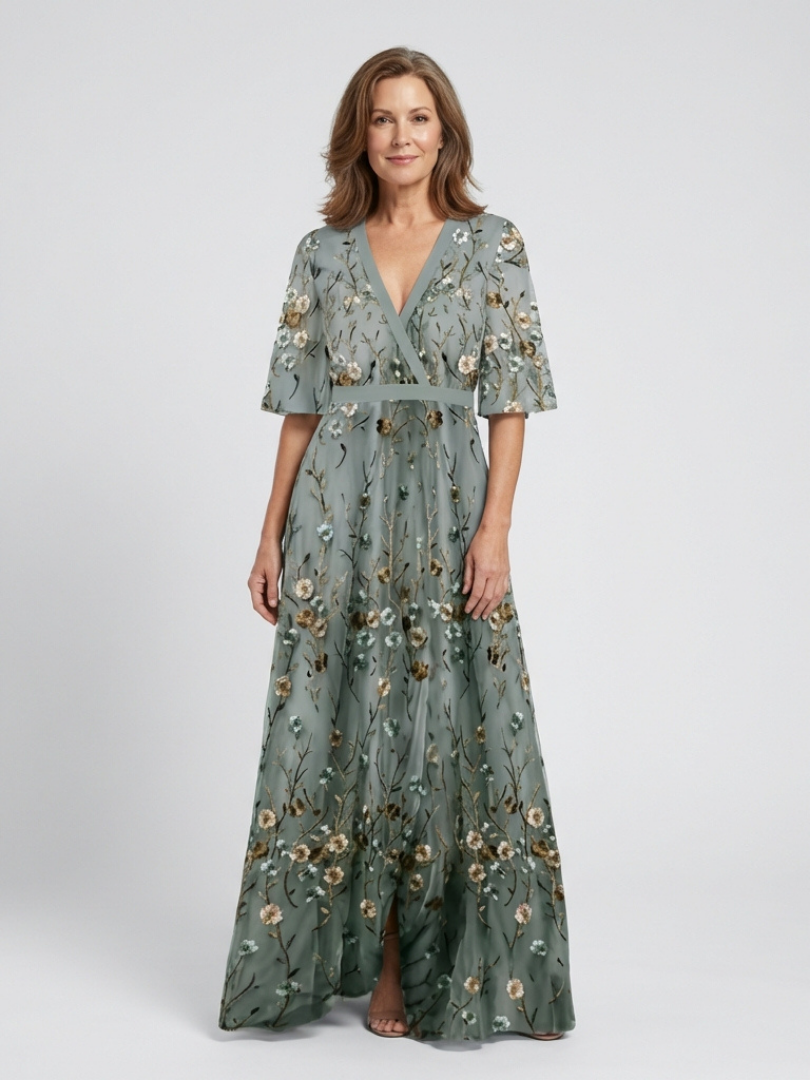 Evadne | Floral Short-Sleeve V-Neck Maxi Dress - women's dress