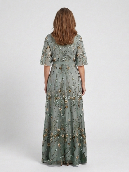 Evadne | Floral Short-Sleeve V-Neck Maxi Dress