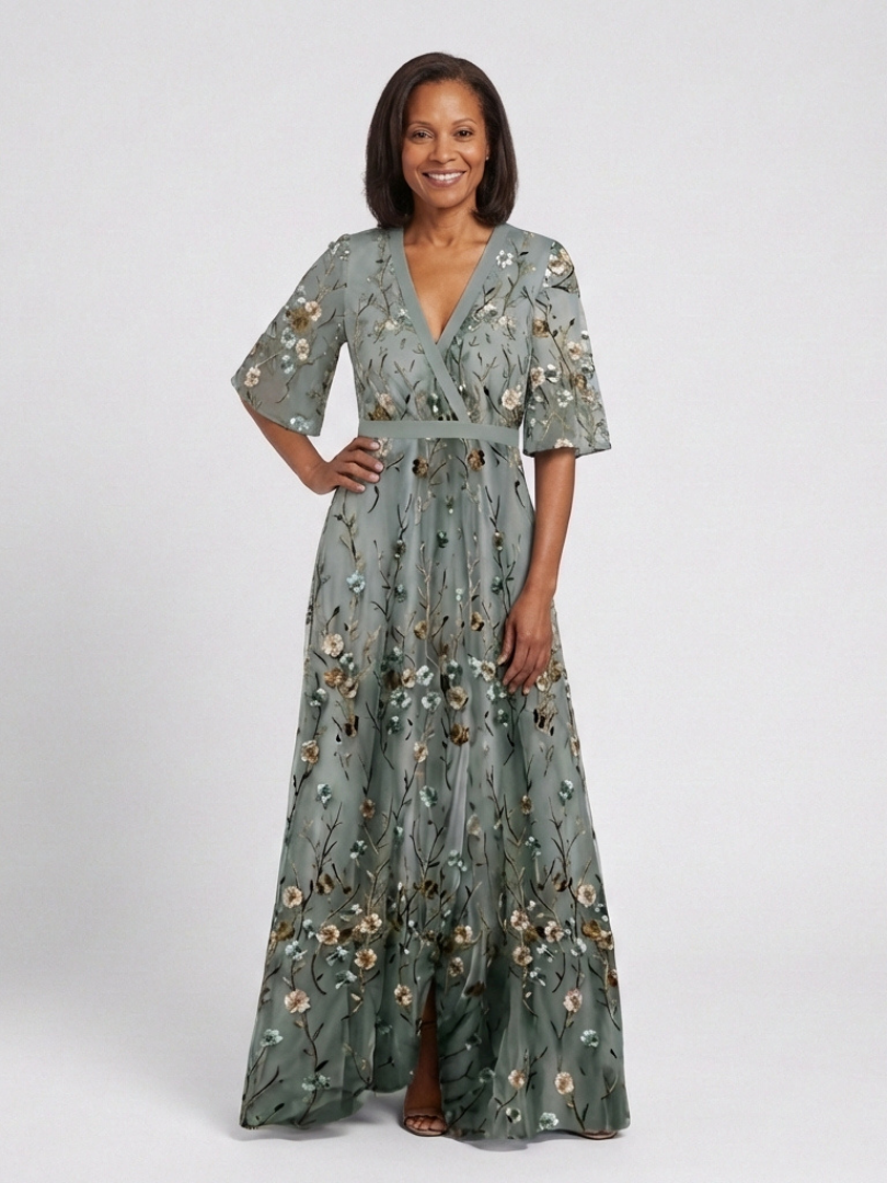 Evadne | Floral Short-Sleeve V-Neck Maxi Dress