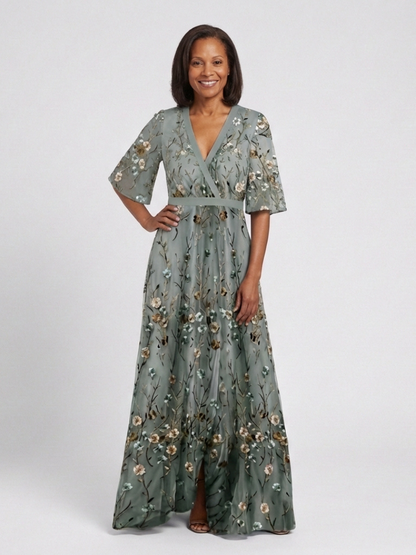 Evadne | Floral Short-Sleeve V-Neck Maxi Dress
