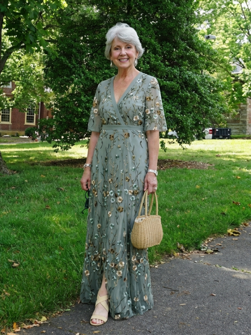 Evadne | Floral Short-Sleeve V-Neck Maxi Dress
