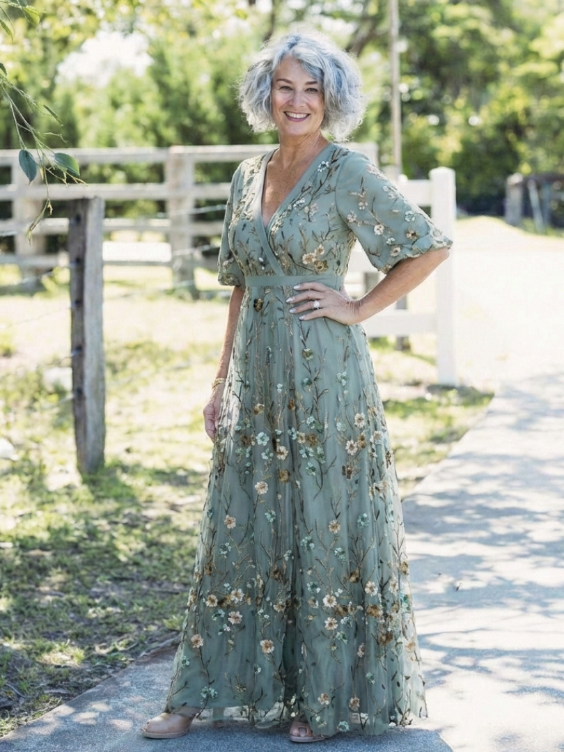 Élodie | Long Floral V-Neck Dress