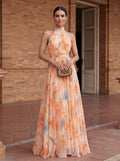 Watercolor Print Halter Maxi Dress