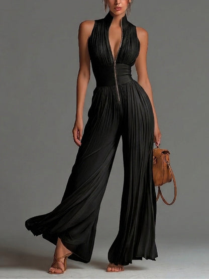 Beatrix | V | Neck Wide | Leg Chiffon Jumpsuit