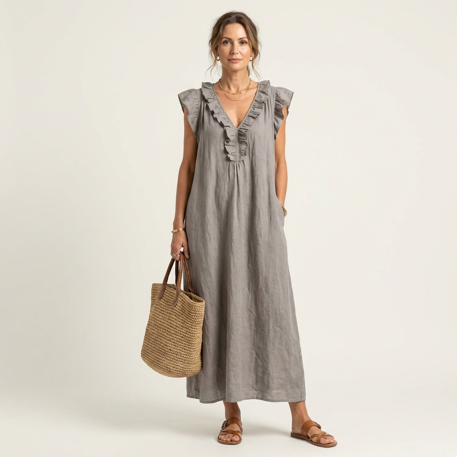 Josette | Ruffle V Neck Maxi Dress