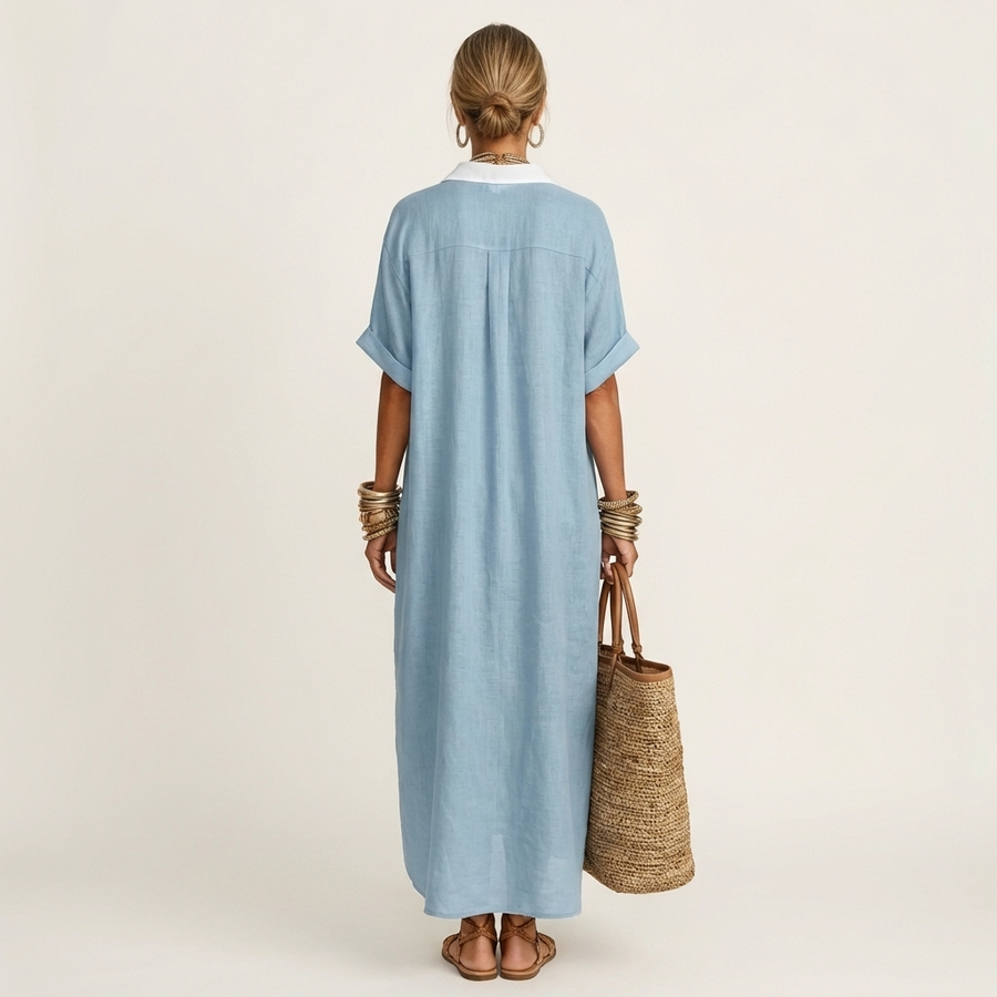 Kamira | Contrast Collar Button Front Maxi Shirt Dress