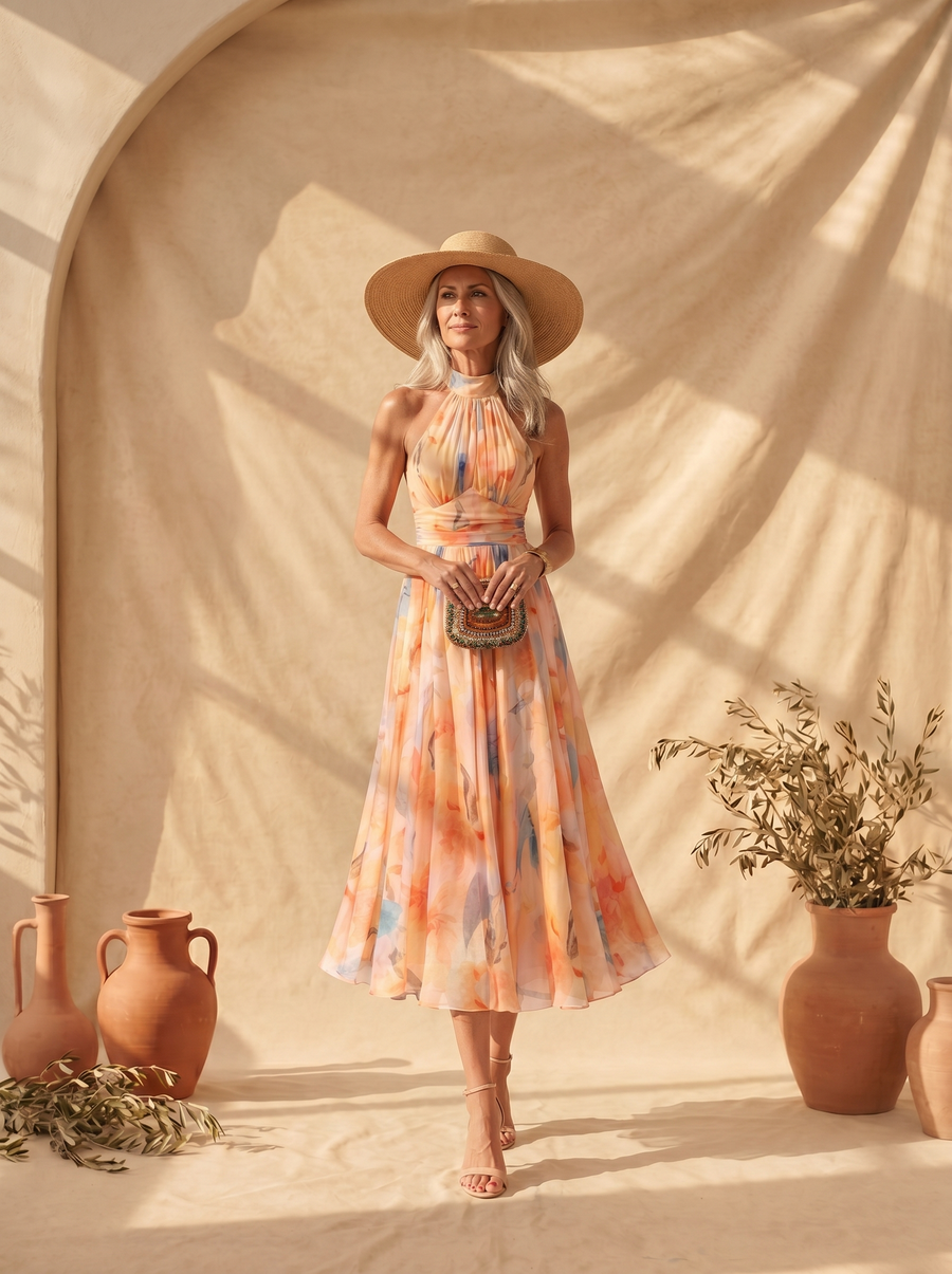 Aurora | Watercolor Halter Dress