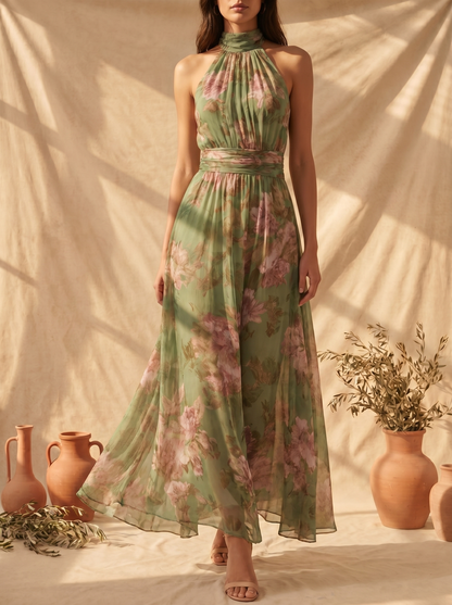 Livia | Elegant Floral Halter Maxi Dress