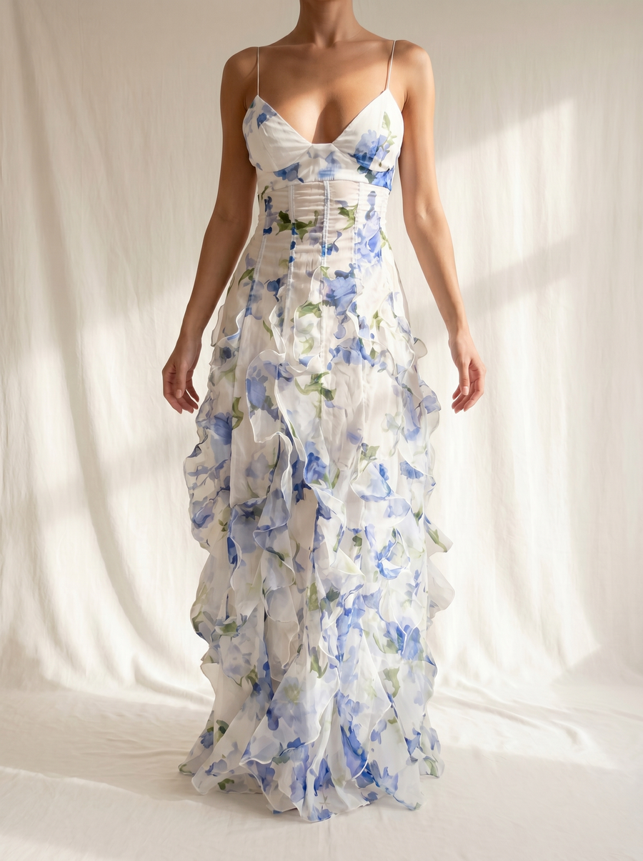 Uri | Floral Ruffle Midi Dress