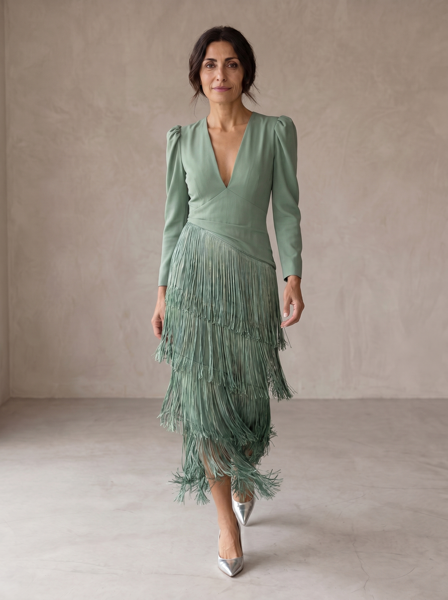 Chiara | Elegant Fringe-Sleeve Dress