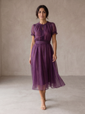 Flavia | Chiffon Maxi Dress with Keyhole Neckline and Lace Trim