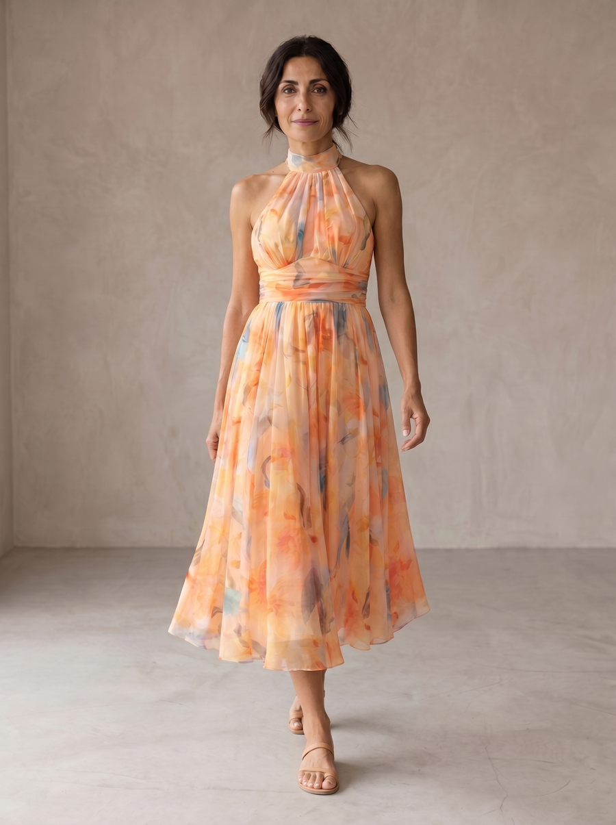 Aurora | Watercolor Print Halter Dress