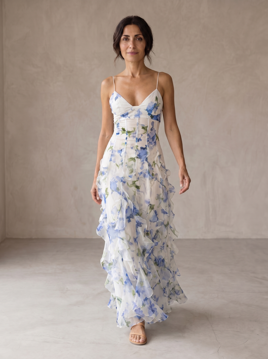Uri | Floral Ruffle Midi Dress