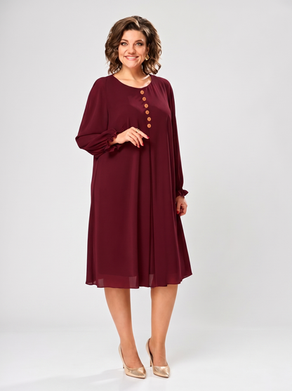Gabrielle | Wine Red Chiffon Midi Dress
