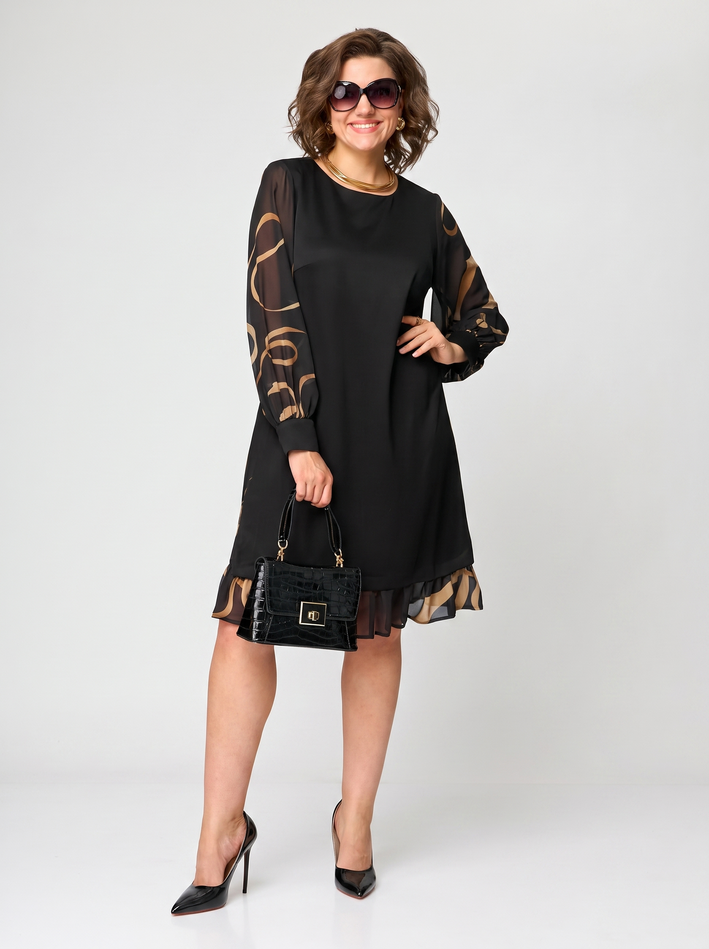 Francesca | Black Sheer Sleeve Ruffle Dress
