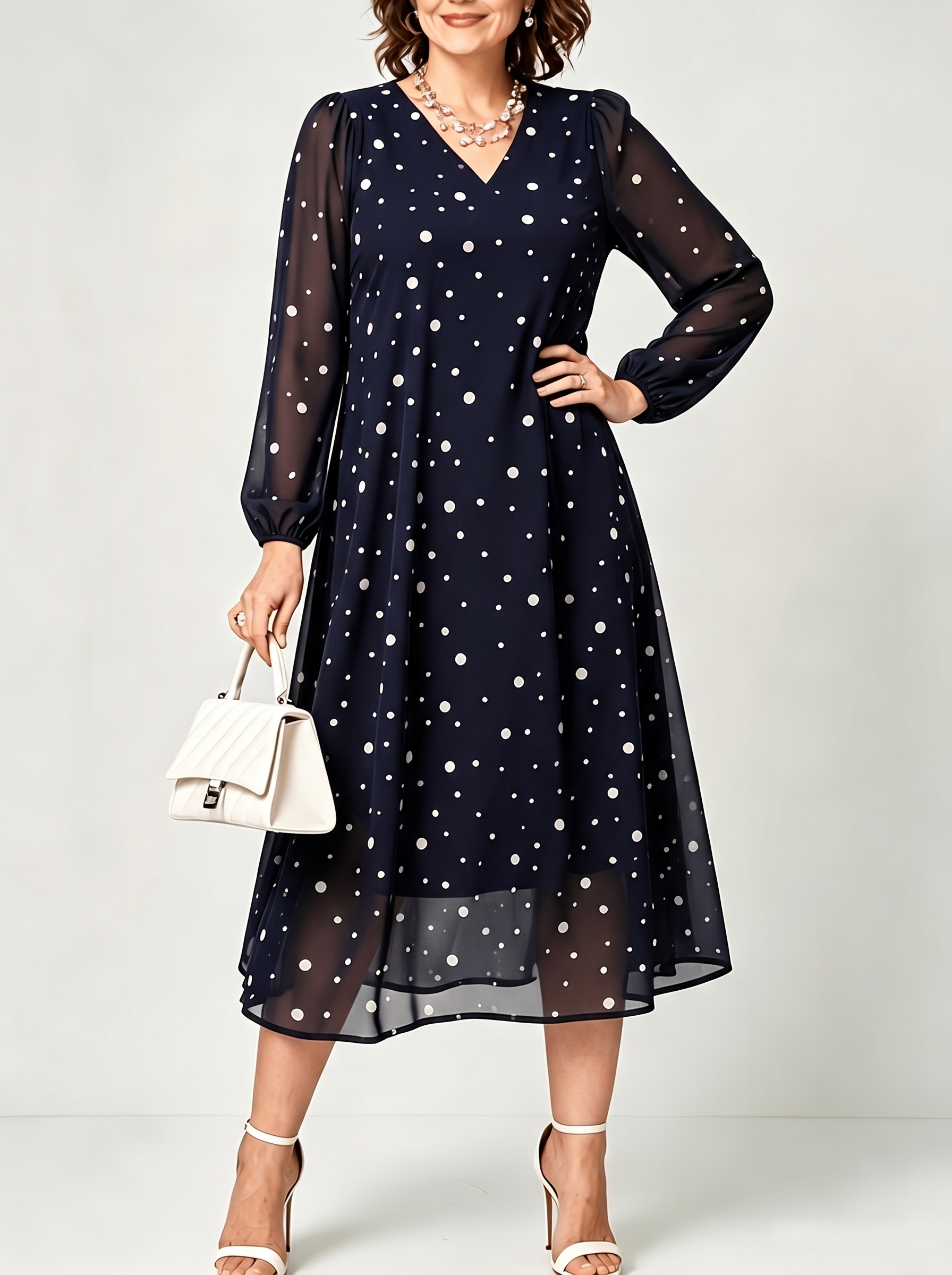 Naomi | V-Neck Polka Dot Chiffon Dress