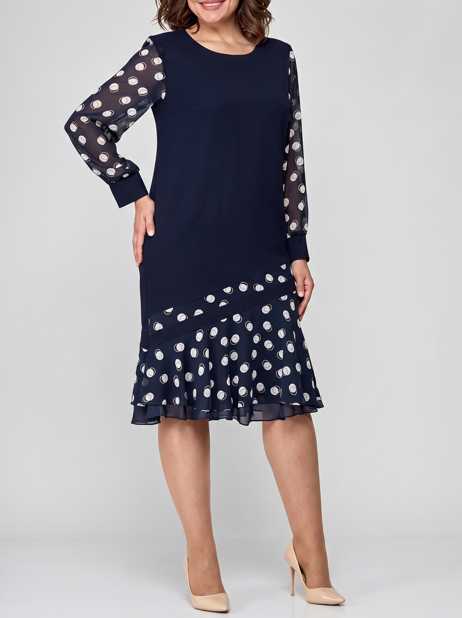 Vivienne | Navy Patchwork Polka Dot Midi Dress