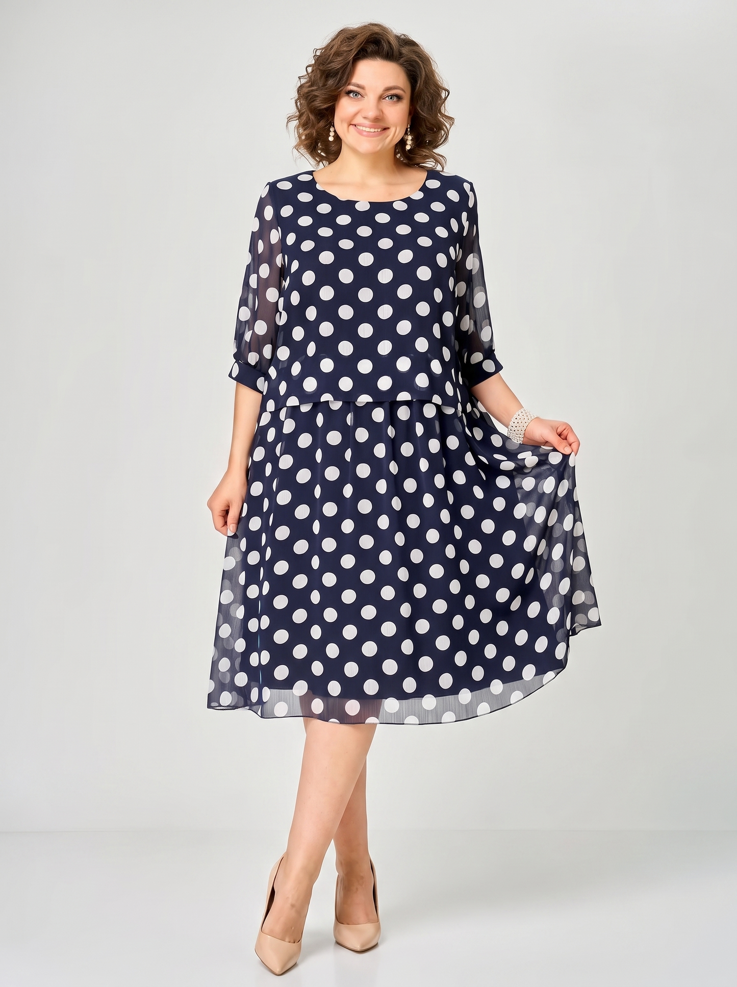 Estelle | Layered Polka Dot Chiffon Dress