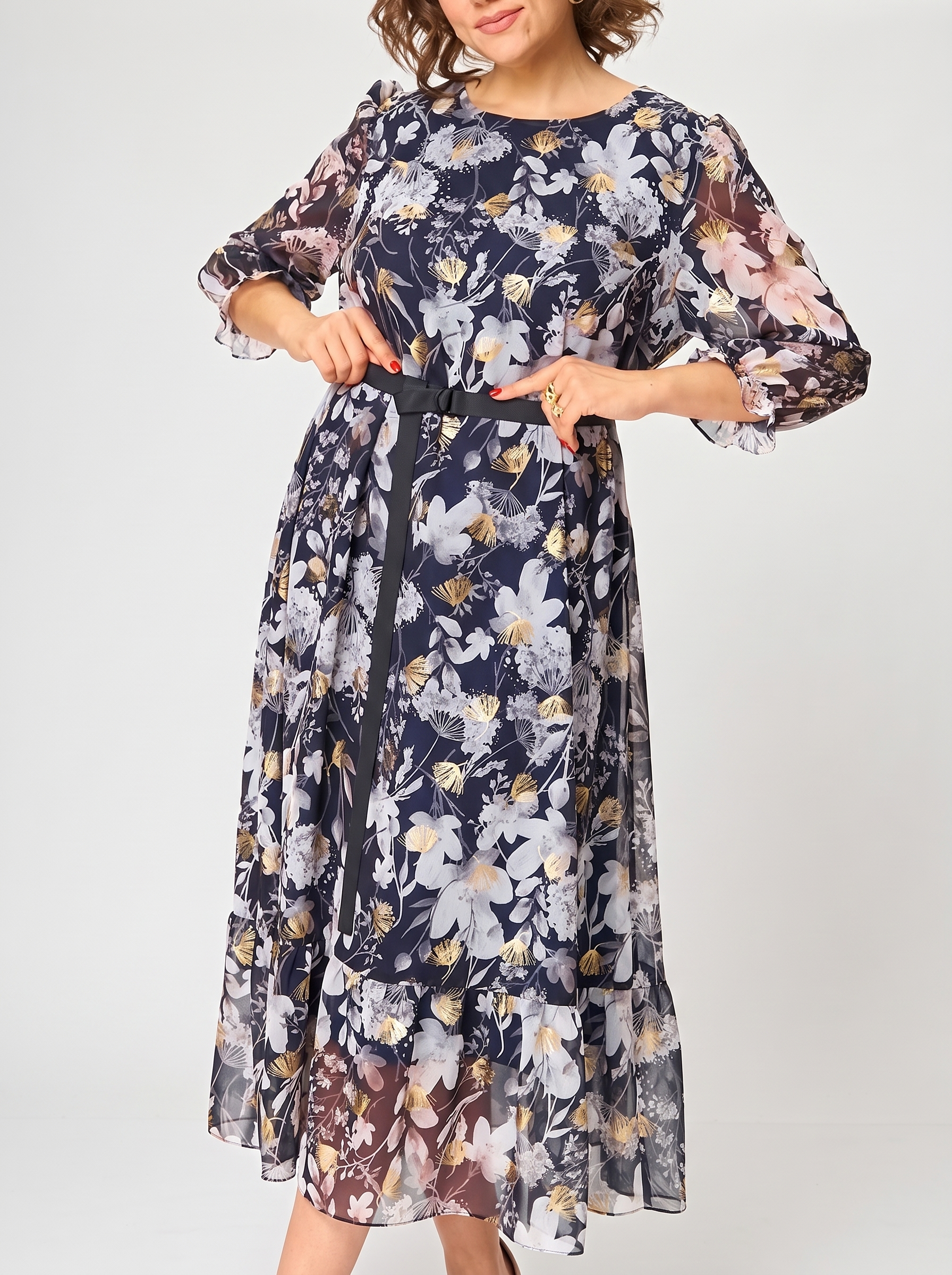 Aurelia | Golden Floral Chiffon Dress
