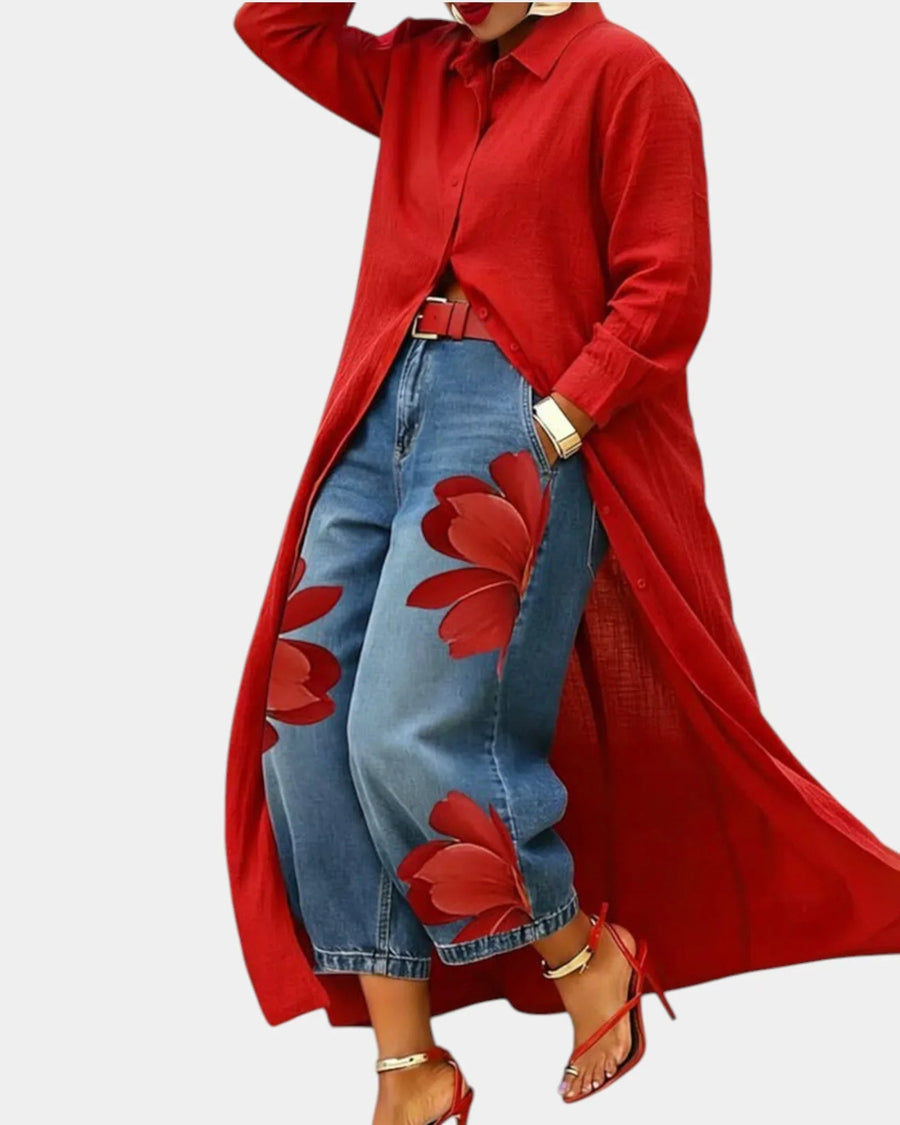 Céliane | Dress & Wide-Leg Denim Pants Set - women's set