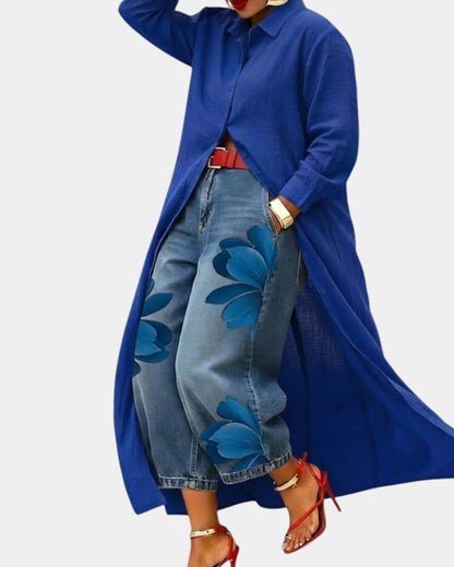 Céliane | Dress & Wide-Leg Denim Pants Set