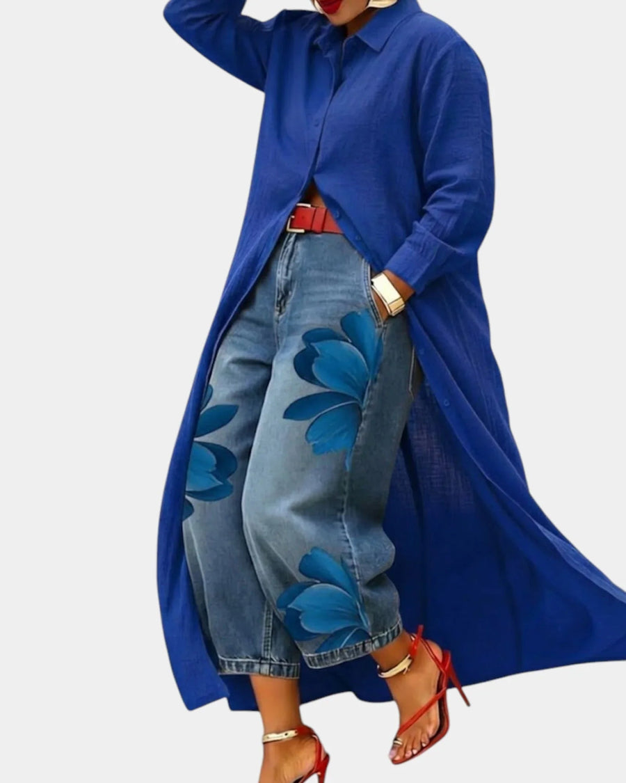 Céliane | Dress & Wide-Leg Denim Pants Set